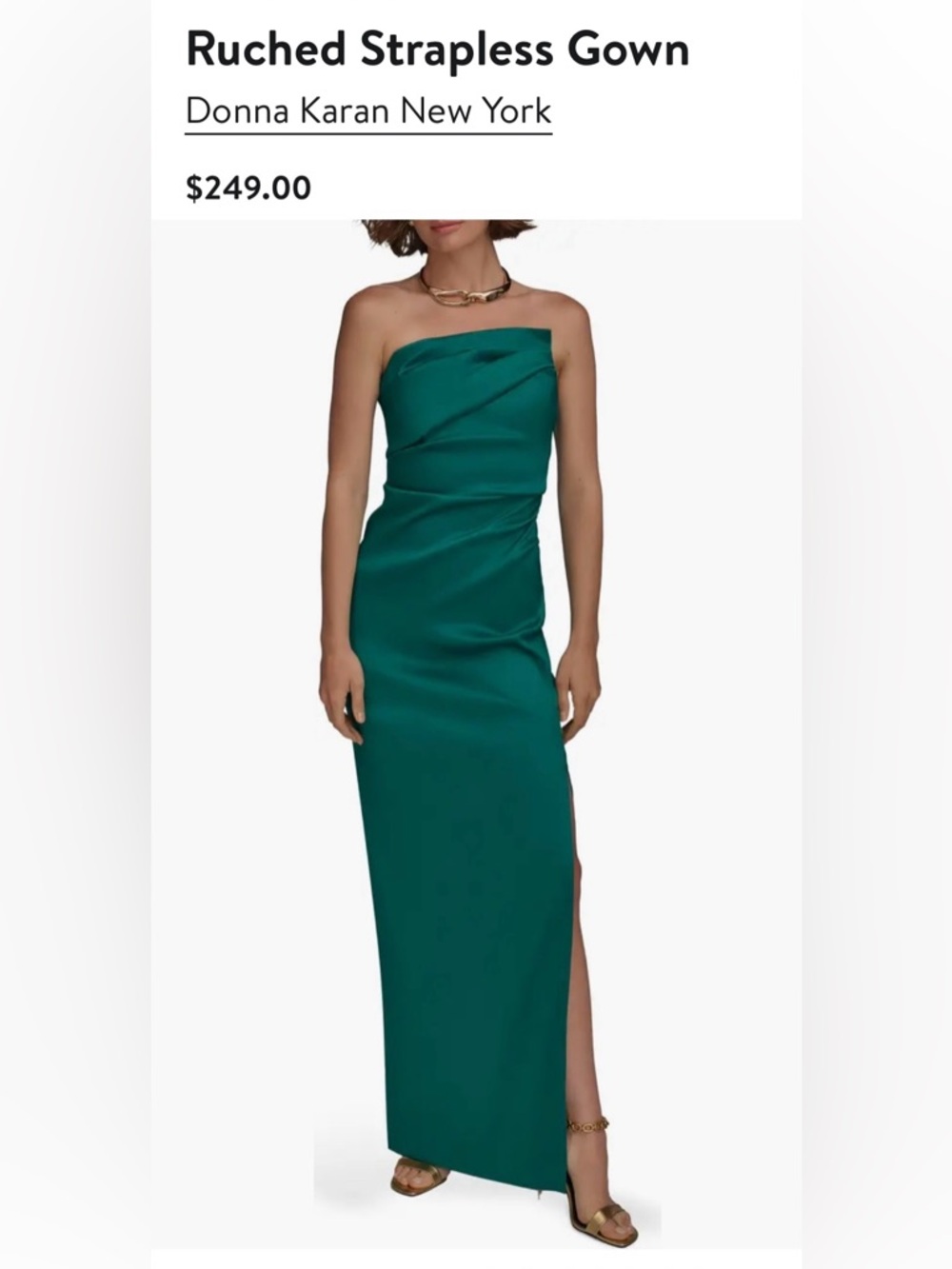 Donna Karan Teal Strapless Ruched Evening Gown